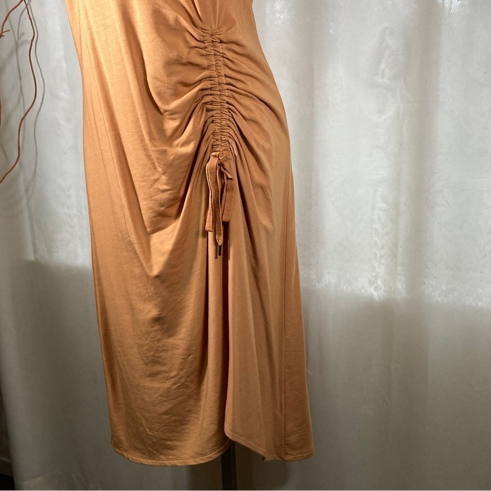 NWT Garnet Hill tencel mustard yellow ruched front midi dress - Picture 2 of 9